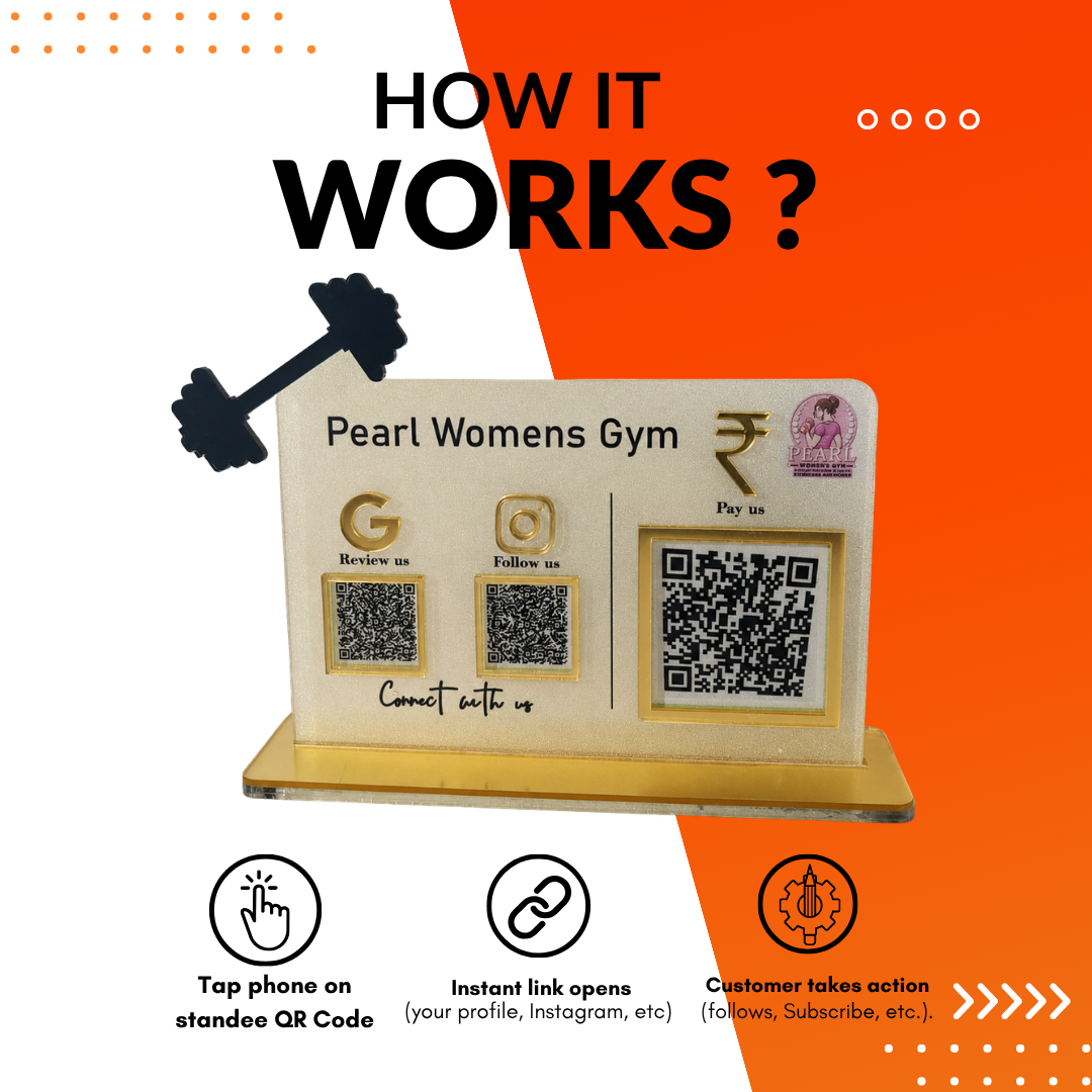 3 QR NFC Enabled Dumble Cut Out Frosted Standee For GYM and Fitness Center