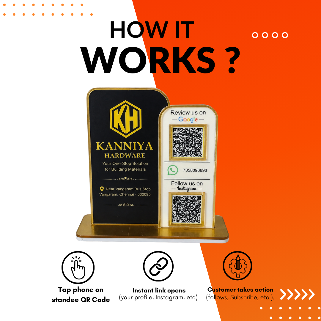 2 QR NFC Enabled Logo Cut Out Standee For Jewellers Hardware Garage