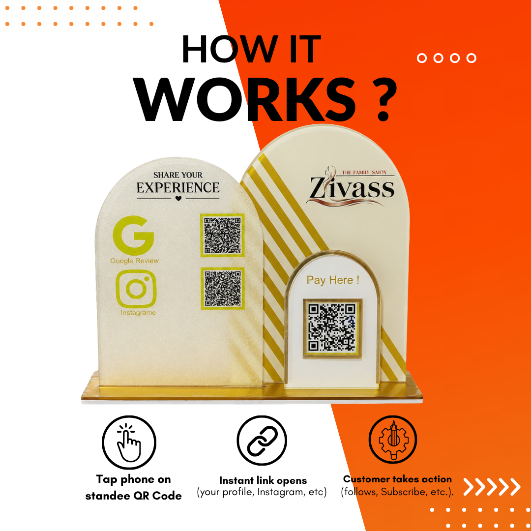 3 QR NFC Enabled Round Shape With Logo Cut Out Frosted Standee For Salon Decor Spa Hotel