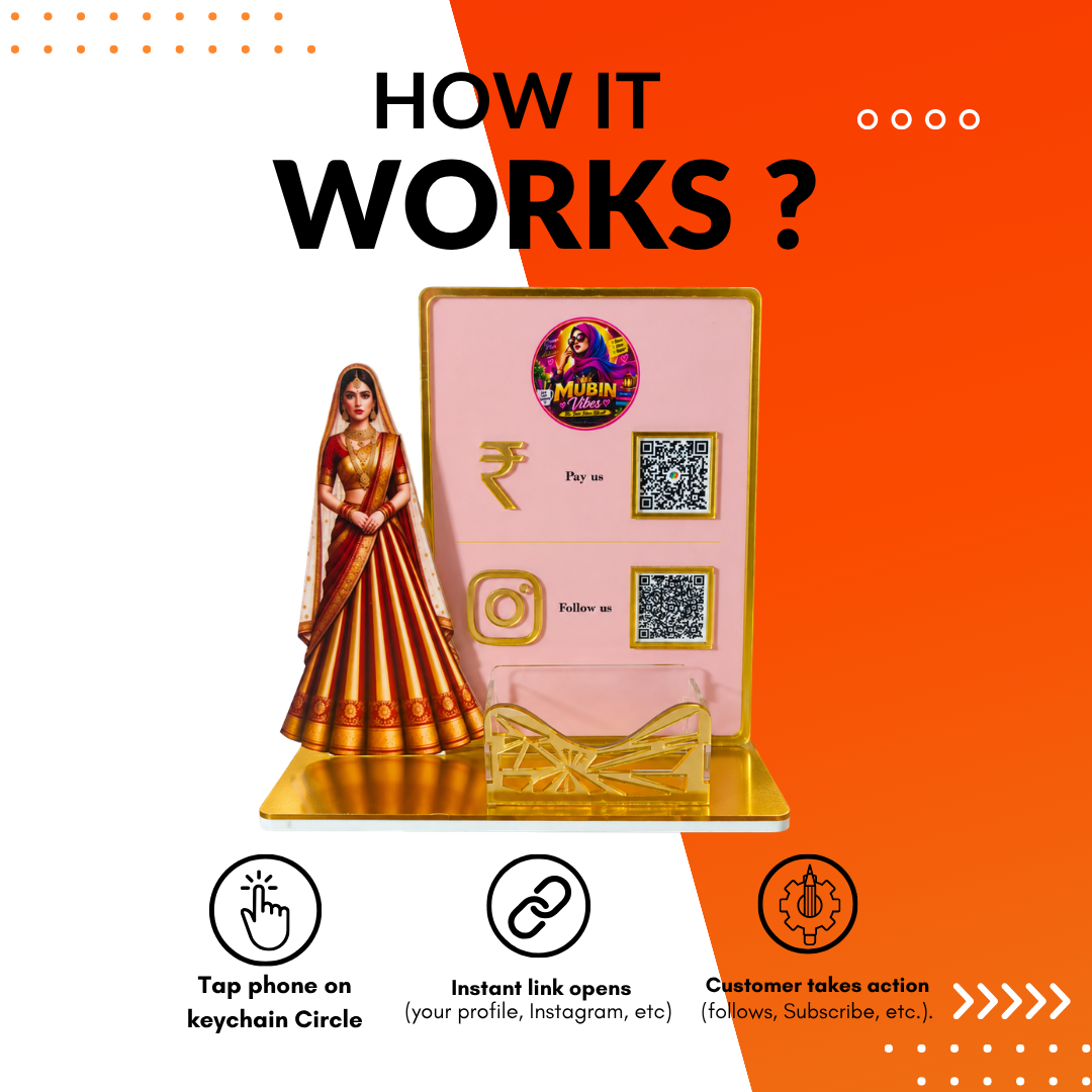 2 QR NFC Enabled Saree Girl Cut Out Pink Background Standee