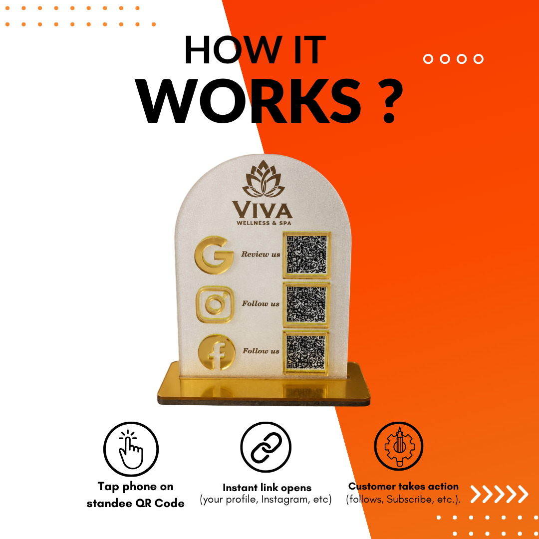 3 QR NFC Enabled Frosted Vertical Standee For Jewellers Salon Spa