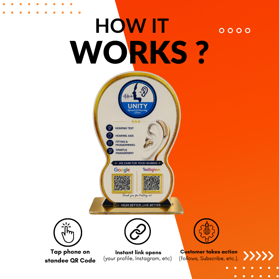 2 QR NFC Enable Ear Printing Round Shape Standee For Hospital Clinic
