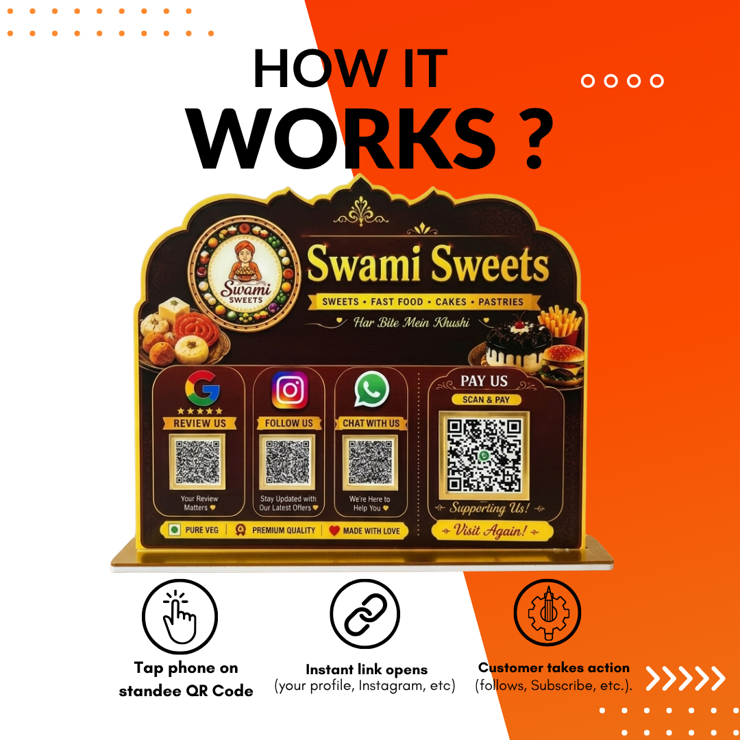 4 QR NFC Enabled Sweets Printed Standee For Restaurant Cafe Coffee House Hotel