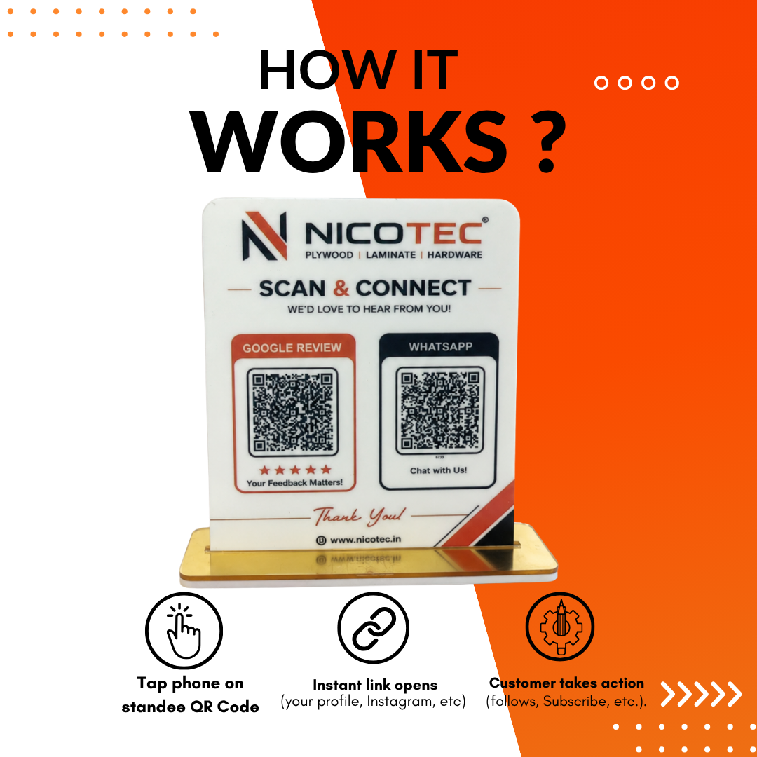 2 QR NFC Enabled Standee White Standee For Playwood Hardware Garage