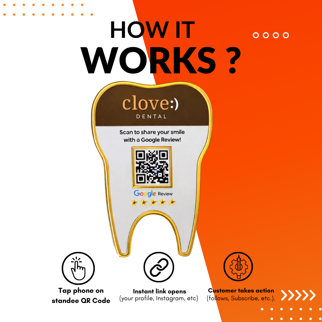 1 QR NFC Enabled Premium Tooth Shape Standee | Dental Clinic Counter for Dental Clinic