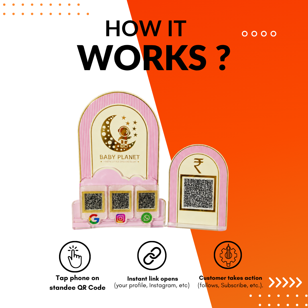4 QR NFC Enabled Round Shape Pink Colour Standee For Baby Shops
