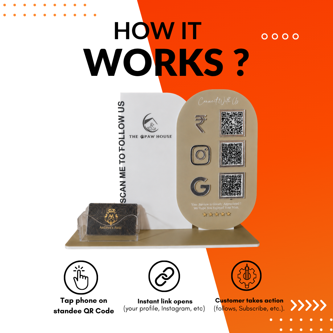 3 QR NFC Enabled Vertical Round Corner Shape Standee With Card Holder For Decor and Home