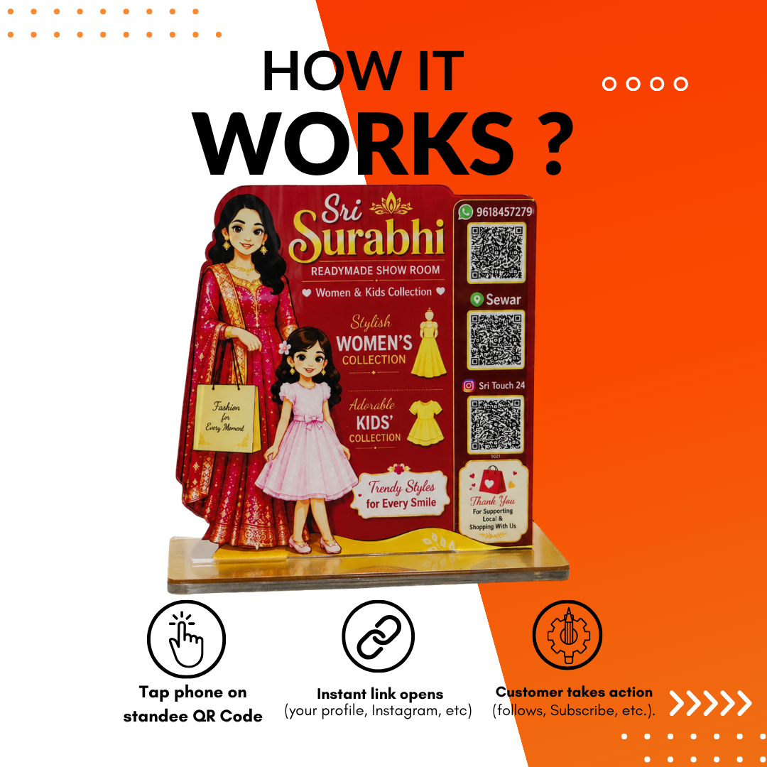 3 QR NFC Enabled Girl Cut Out Standee For Cloth Store and Showroom