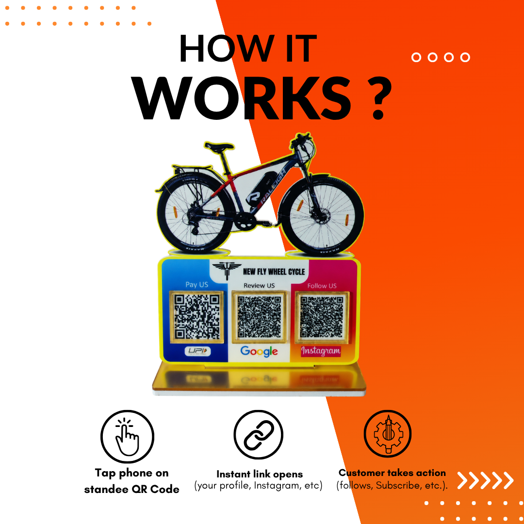 2 QR NFC Enabled Cycle Cut Out Standee For Automible Shops and Cycle Shops