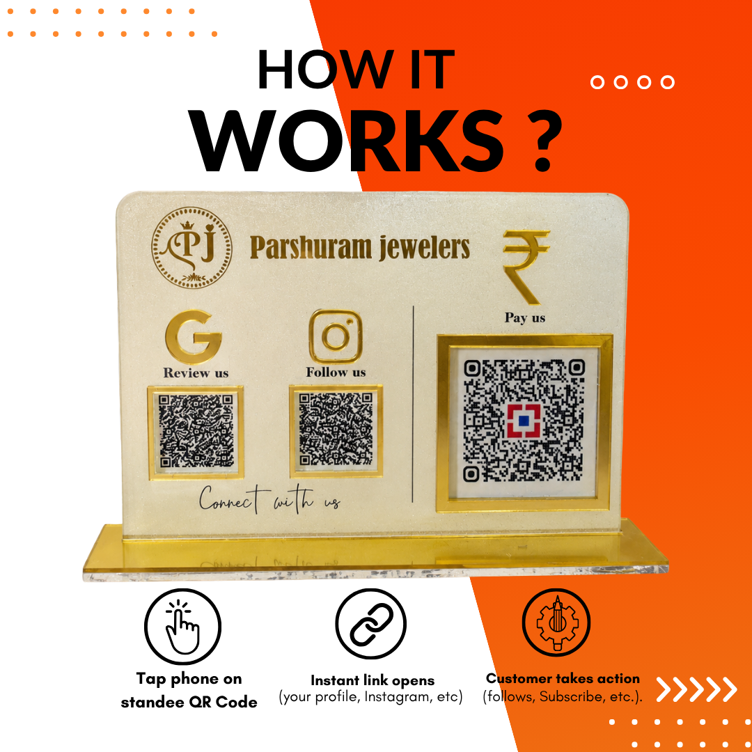 3 QR NFC Enbaled Frosted Standee For jewellers Cafe Restaurent