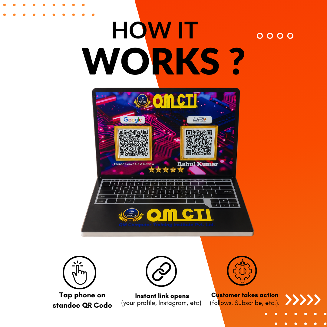 2 QR NFC Enabled Laptop Shape Standee For Computer Shops and Showrooms
