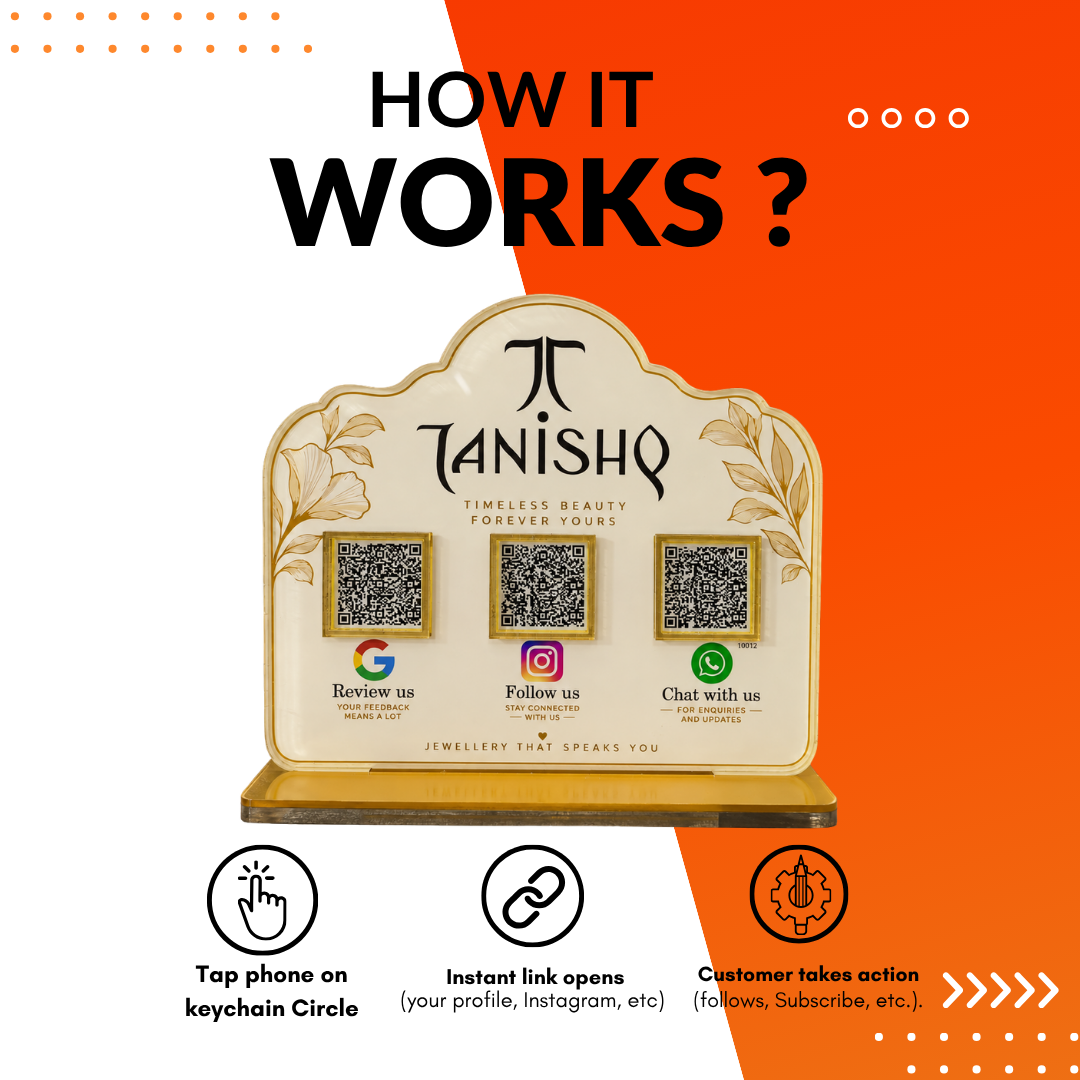 3 QR NFC Enabled Leaf Printed Standee For Jewellers And Showrooms