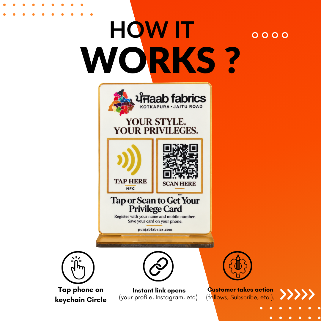 1 QR NFC Enabled Privilege Card Standee for Clothing & Fabric Stores