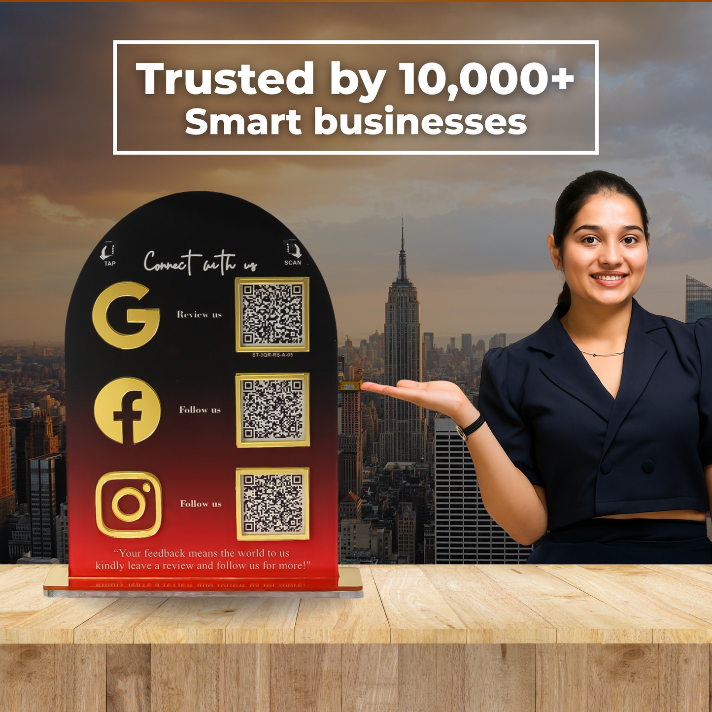 3 QR NFC Enabled Round Vertical Premium Standee for Salon & Spa