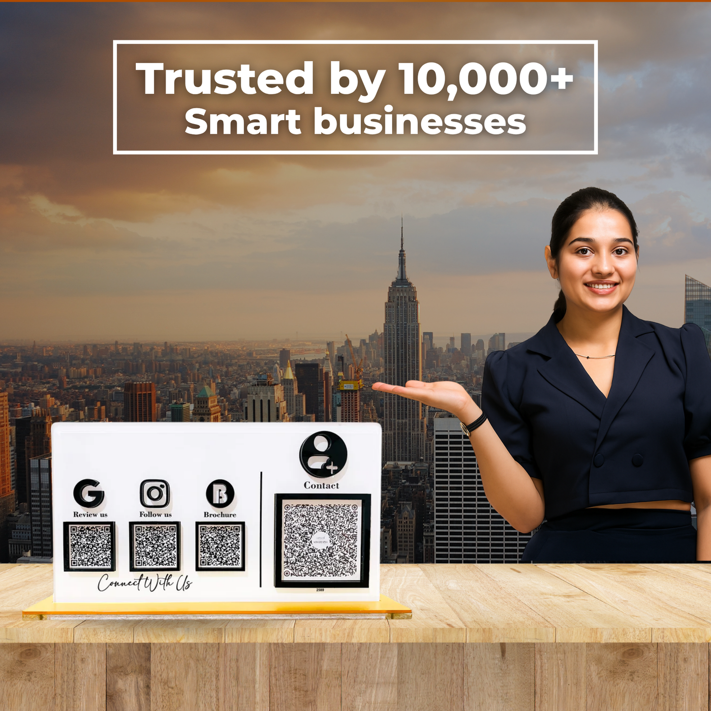 4 QR Horizontal Blue Colour QR Standee with Payment QR