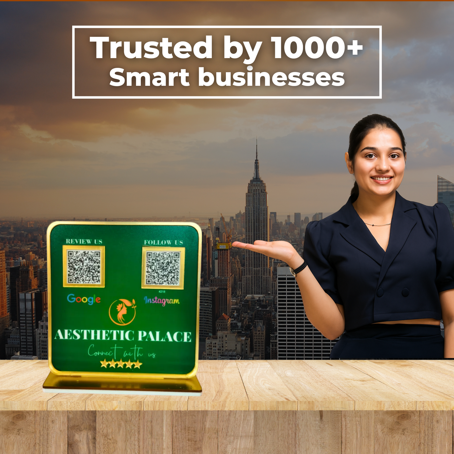 2 QR Green colour Golden Border standee