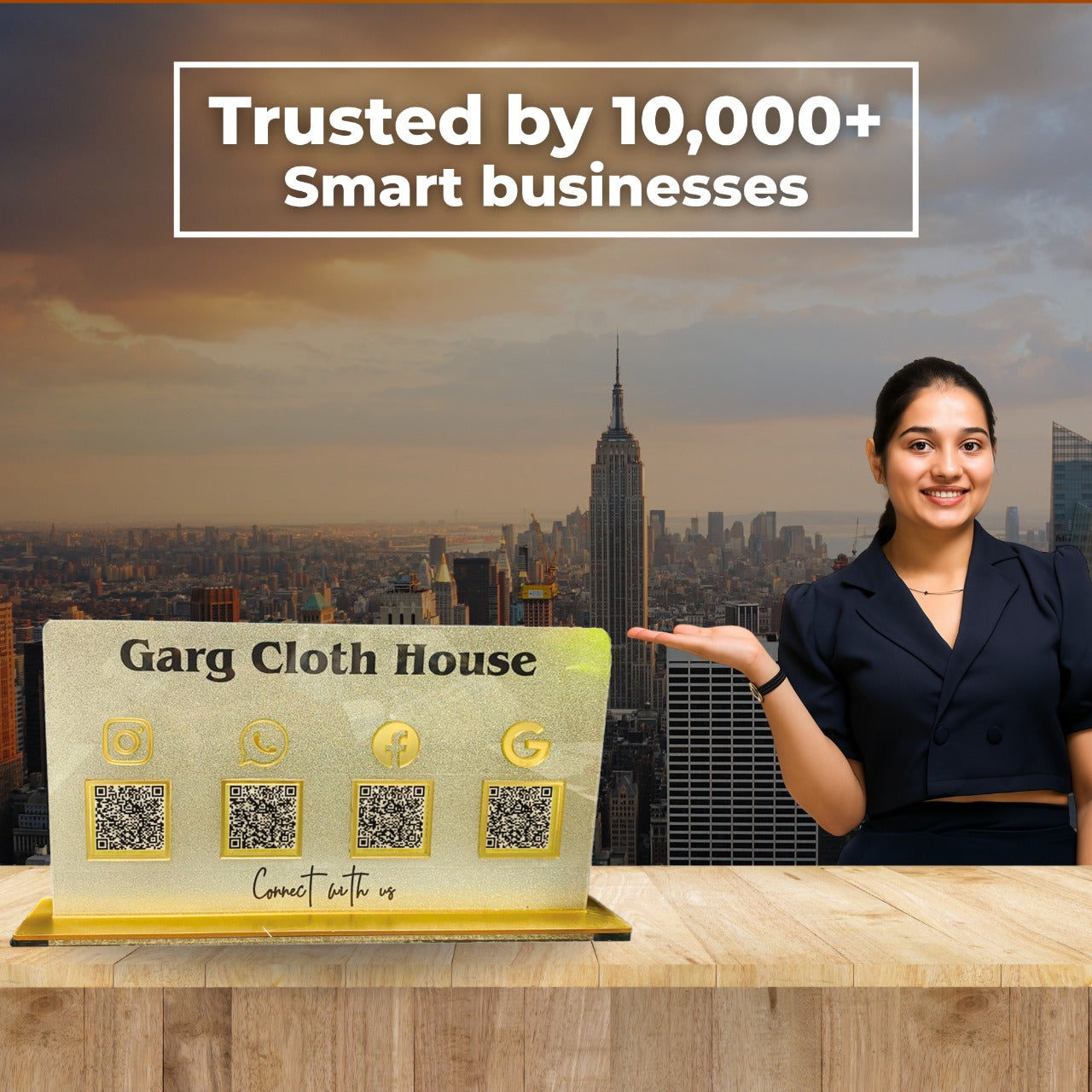 4 Qr Horizontal Golden Frosted QR Standee with Payment QR