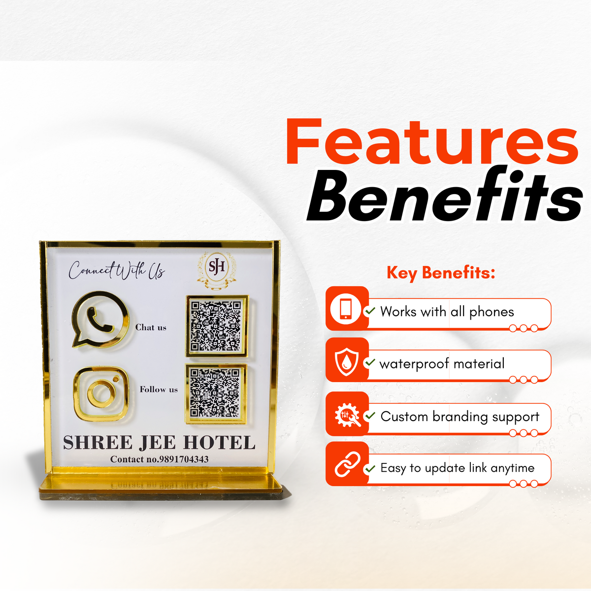 2 QR NFC Enabled Standee for Business Google or Instagram QR with Golden corner