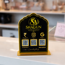 3 QR NFC Enabled Vertical Black Round Shape Standee For Hotel Shop Wedding Hotels