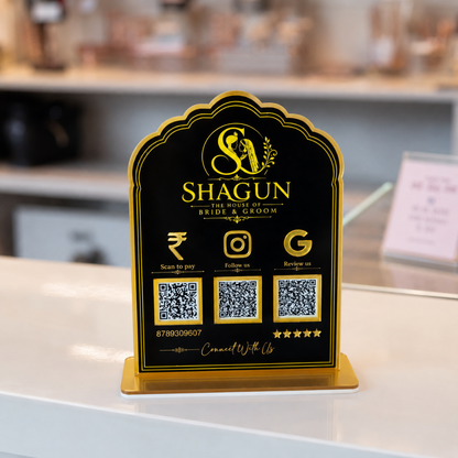 3 QR NFC Enabled Vertical Black Round Shape Standee For Hotel Shop Wedding Hotels