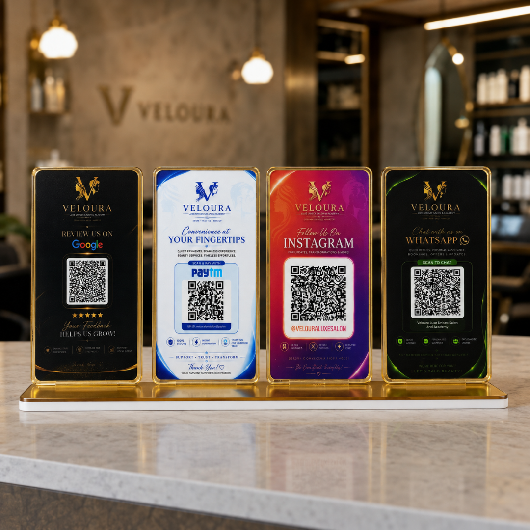 4 QR NFC Enabled Multi Color Standee For Jewellers Perfume Store and Showrooms