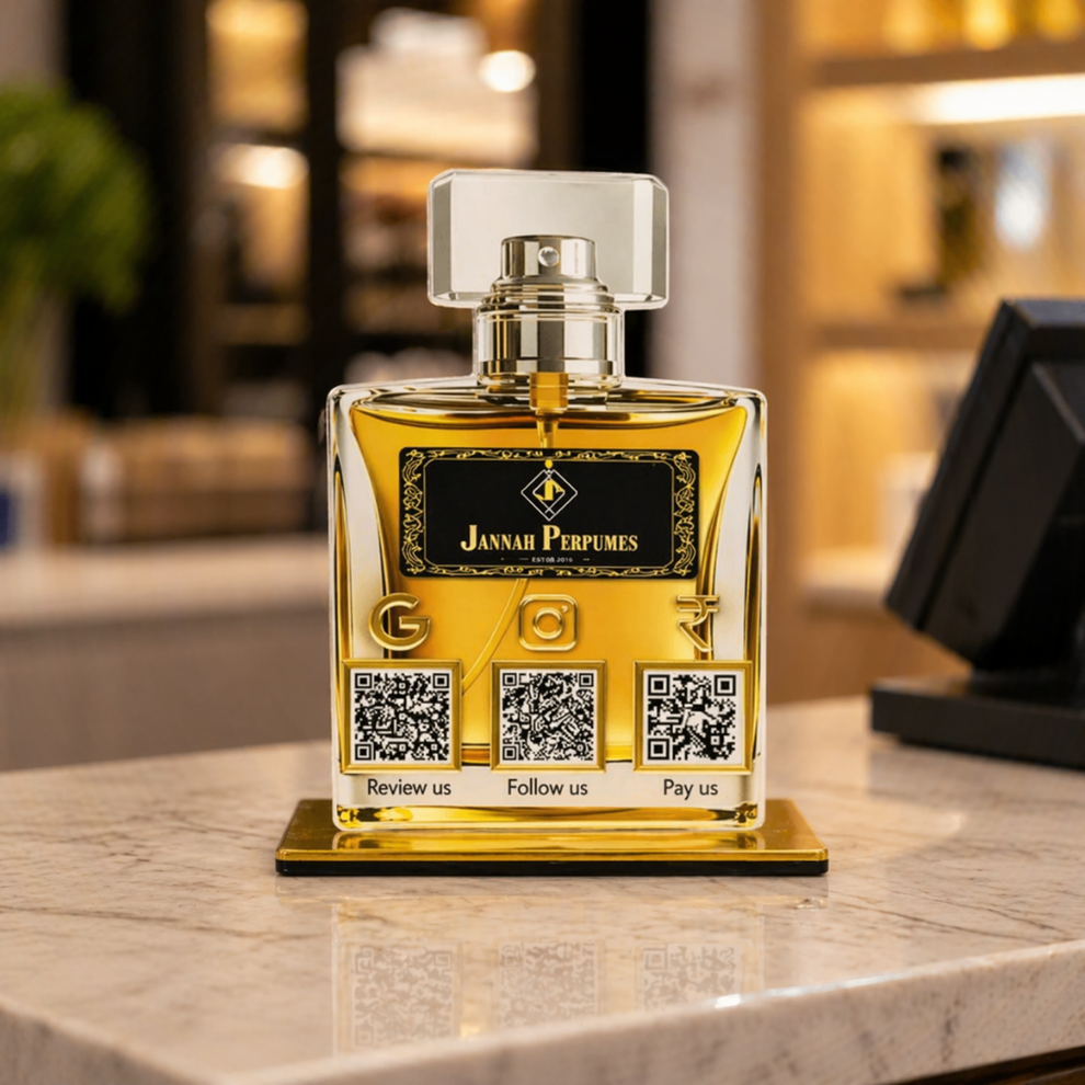 3 QR NFC Enabled Perfume Bottle Shaped QR Standee – Bharattapp