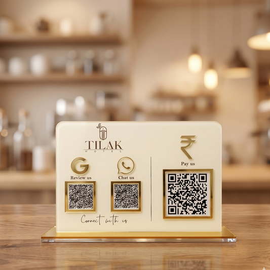 3 QR NFC Enabled Horizontal Digital White Standee for Restaurant / Cafe
