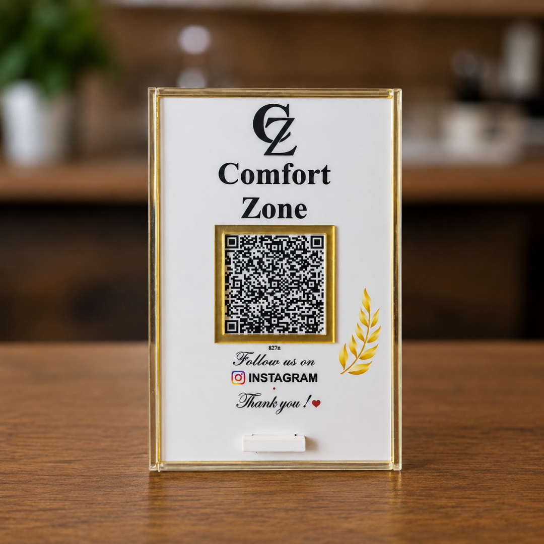 1 QR NFC Enabled 4x6 With Golden Border White Colour Standee