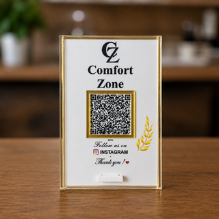 1 QR NFC Enabled 4x6 With Golden Border White Colour Standee For Salon Hotel  Restaurent Spa