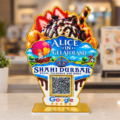 1 QR NFC Enabled Ice Cream Shape Cut-Out Standee for Ice Cream Parlour Kulfi & Dessert Shop