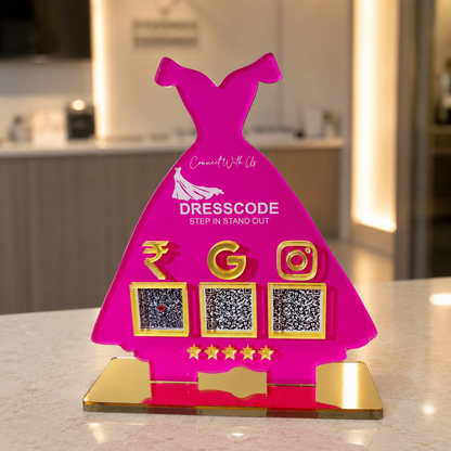 3 QR NFC Enabled Gown Shape Standee For Cloth Store