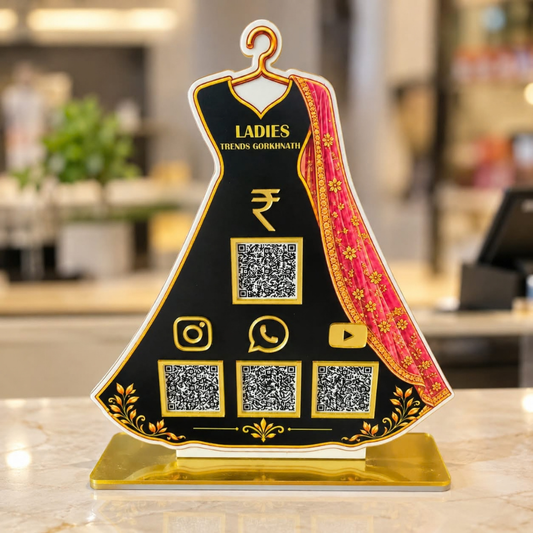 4 QR NFC Enabled Ethnic Gown Shape Standee for Boutique & Ladies Clothing Store