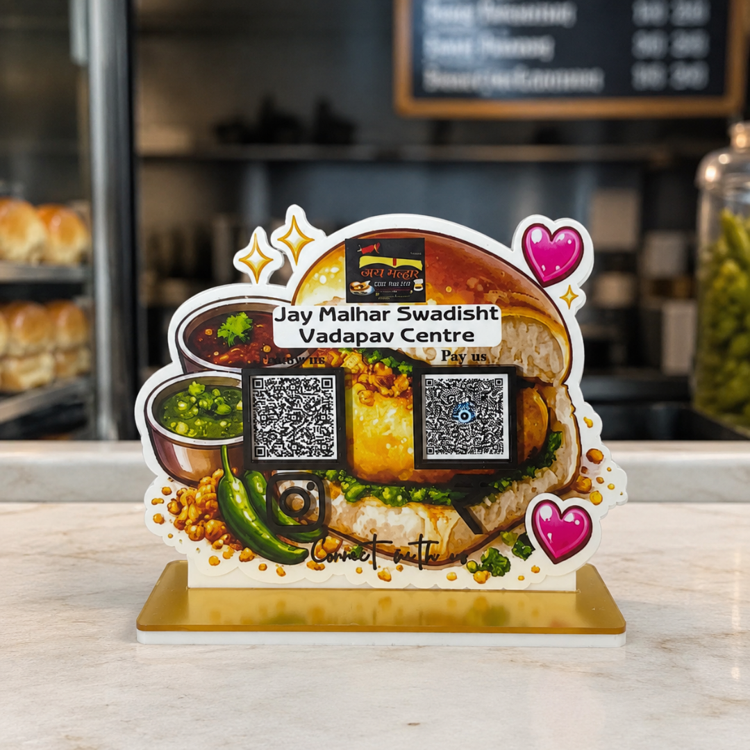 2 QR NFC Enabled Vada Pav Shape Standee For Food Corner and Restaurant Cafe