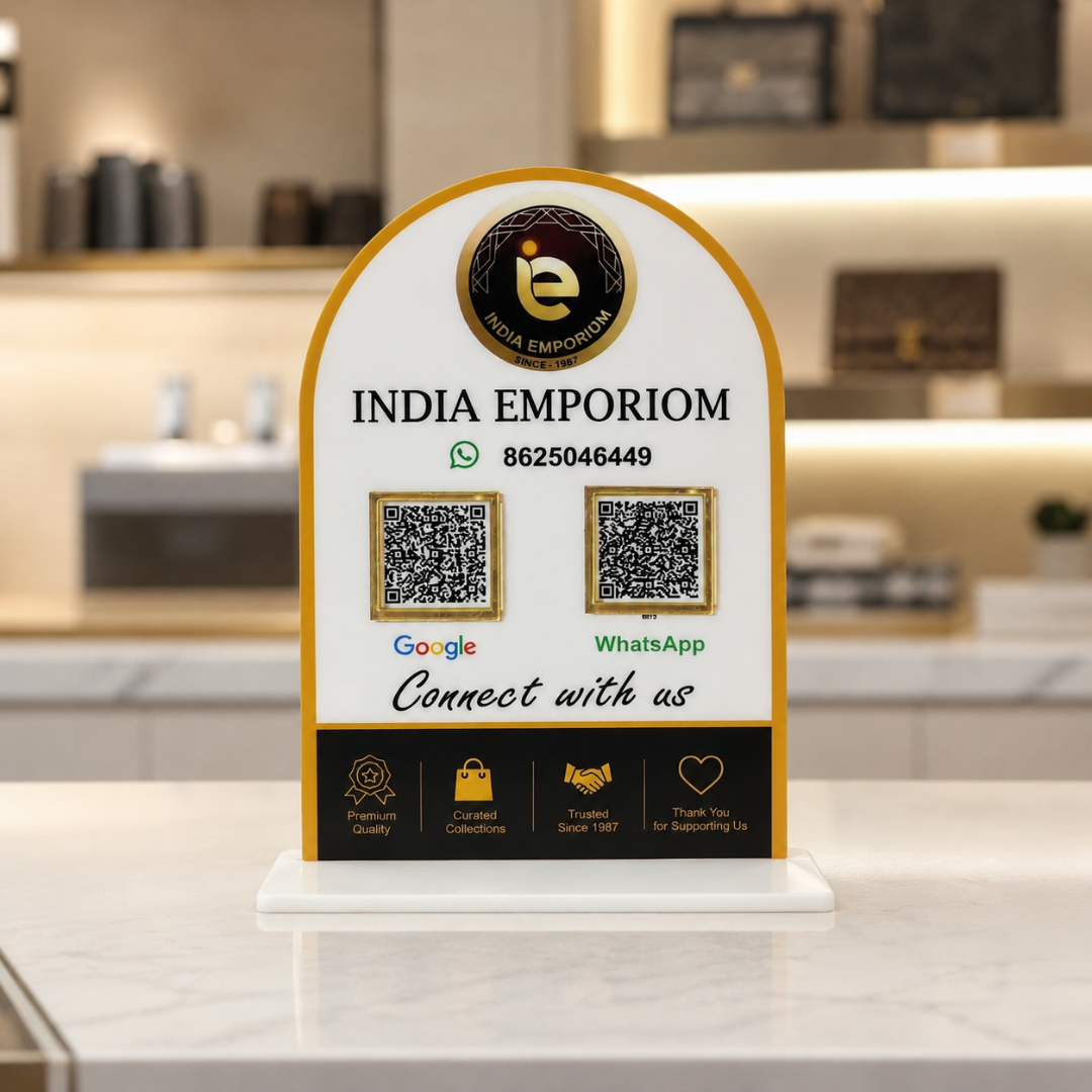 2 QR NFC Enabled Standee With White Background For Restaurant Emporium