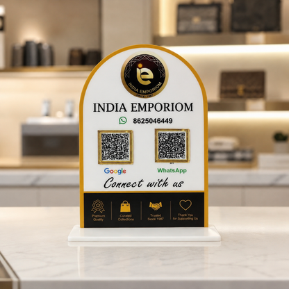 2 QR NFC Enabled Standee With White Background For Restaurant Emporium