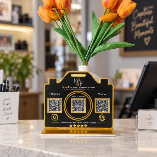 3 QR Camera Shape NFC Enabled Standee For Studio and Photo Shop