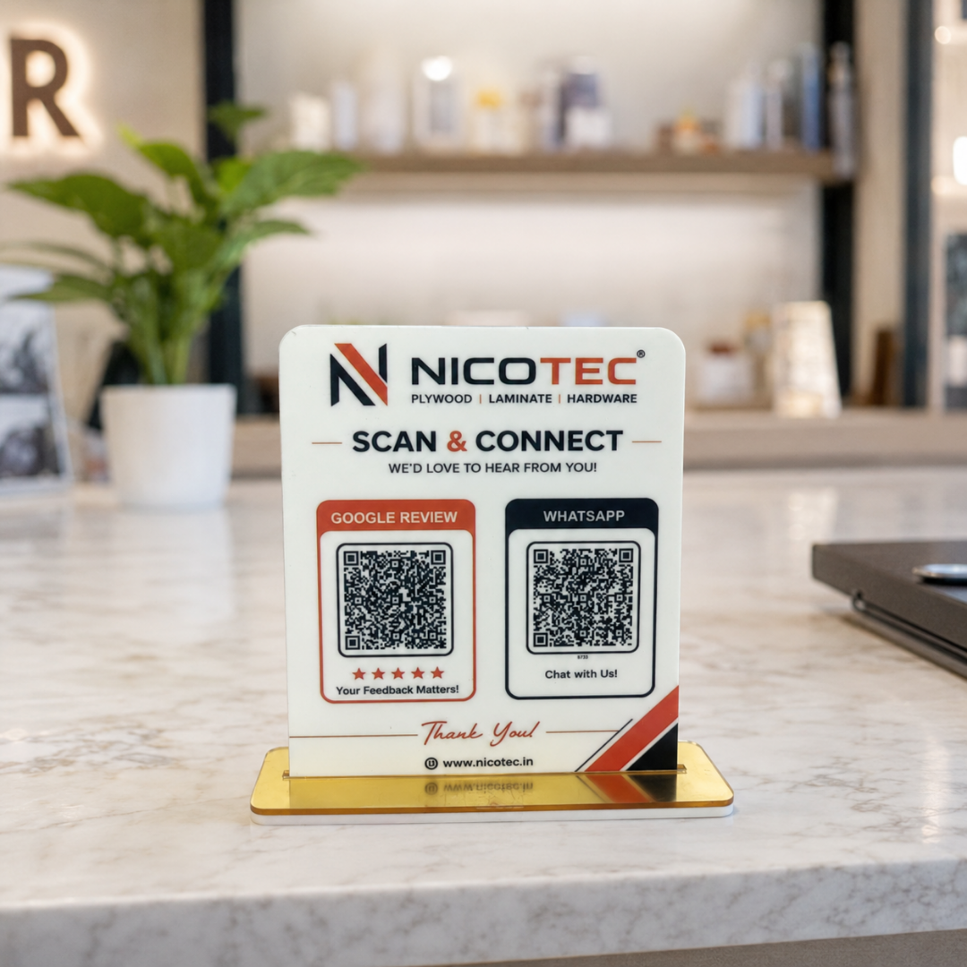 2 QR NFC Enabled Standee White Standee For Playwood Hardware Garage