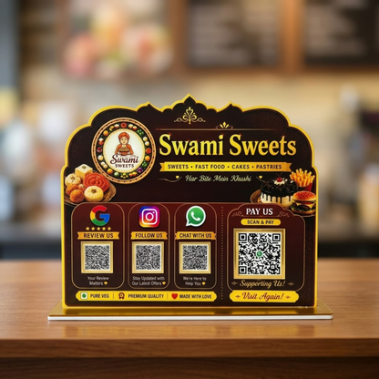 4 QR NFC Enabled Sweets Printed Standee For Restaurant Cafe Coffee House Hotel