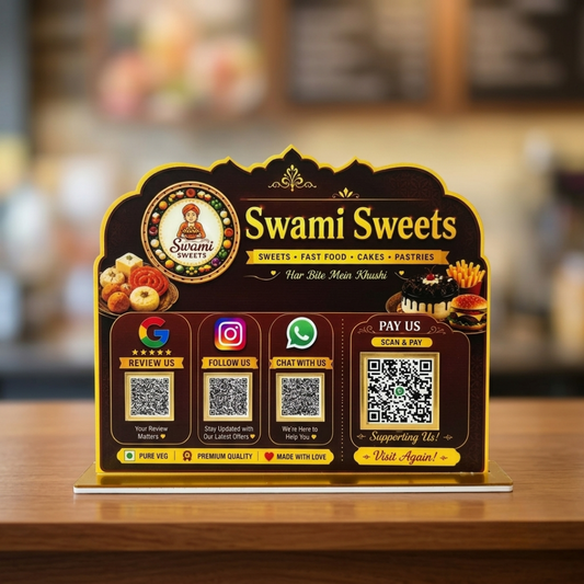4 QR NFC Enabled Sweets Printed Standee For Restaurant Cafe Coffee House Hotel