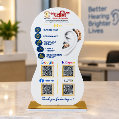 4 QR NFC Enable Ear Printing Round Shape Standee For Hospital Clinic