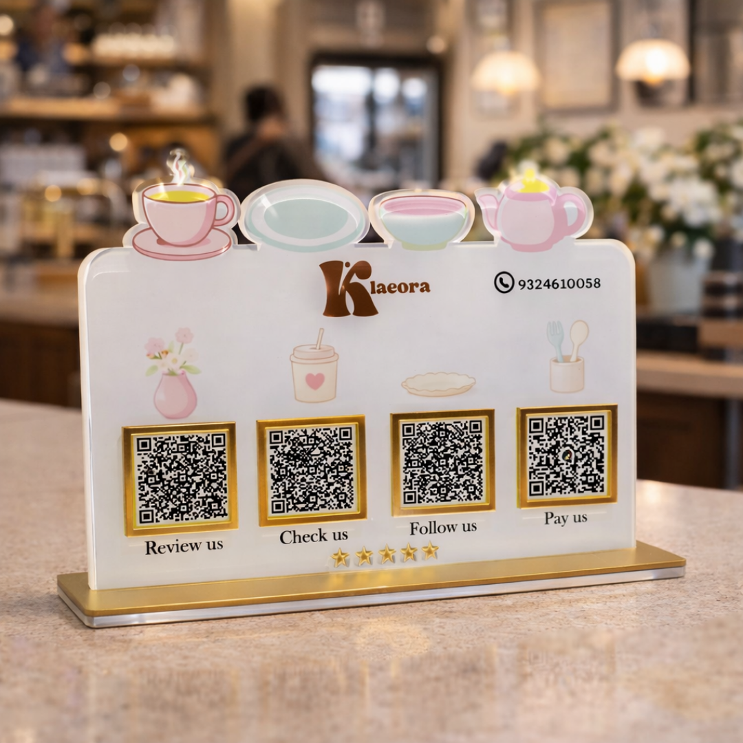 4 QR NFC Enabled Tea Cup Cut-Out Standee for Cafe Restaurant Tea Shop ...