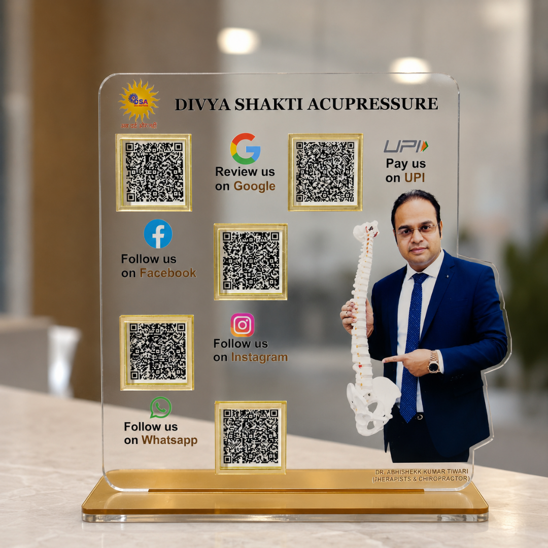 5 QR NFC Enabled Transparent Bone Printed Standee For Clinic Hospital Acupressure Clinic