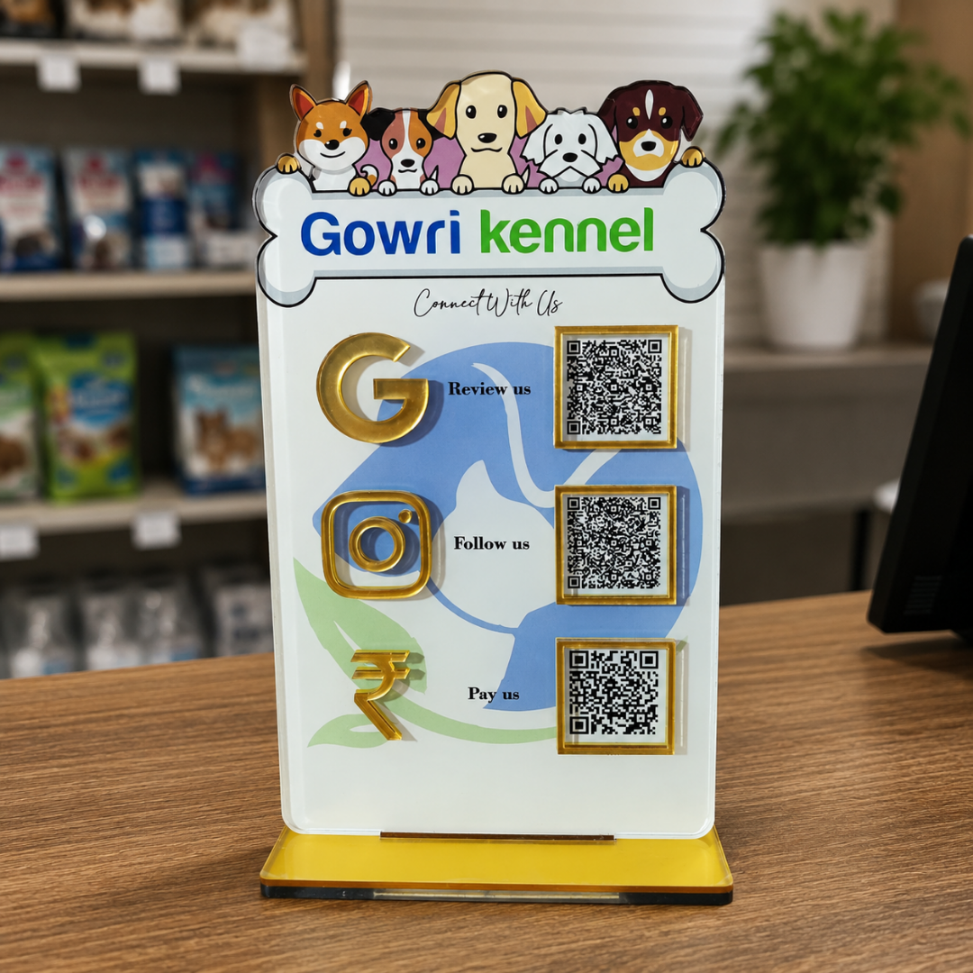 3 QR NFC Enabled Pets Cut  Out Standee For Pet Care Shop