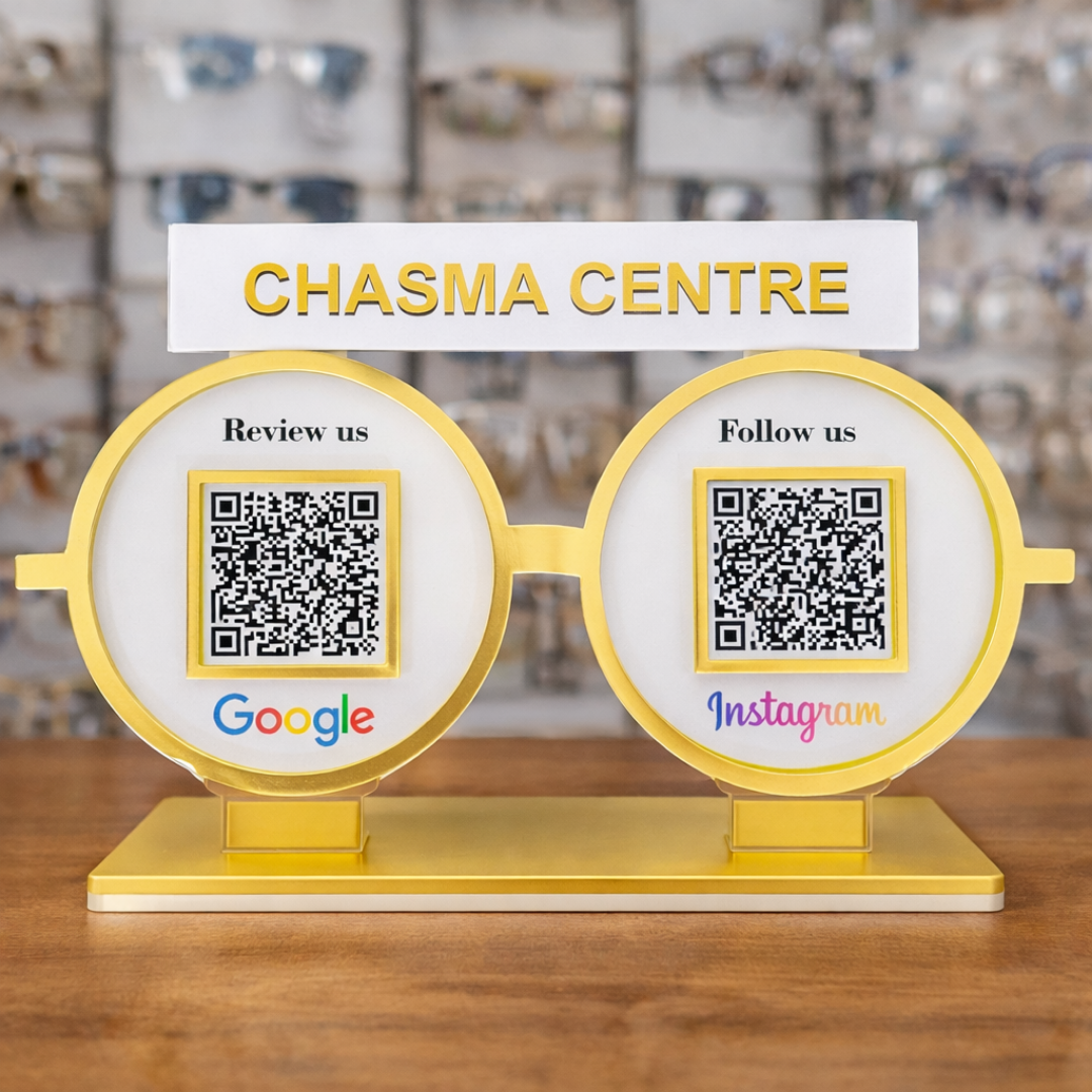 2 QR NFC Enabled Eyeglasses Shape Cutout Optical Store Standee
