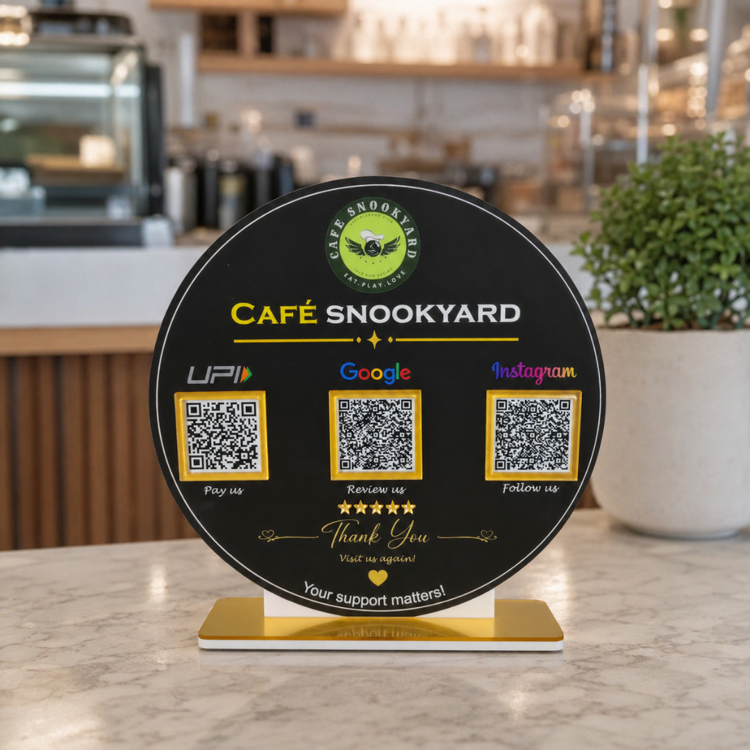 3 QR Round Shap Black Colour Standee For Salon