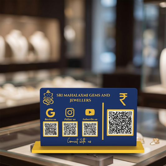 4 QR NFC Enabled Horizontal Blue Colour QR Standee with Payment QR