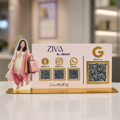 4 QR NFC Enabled Horizontal Girl Cut Out Standee For Cloth Store and Shop