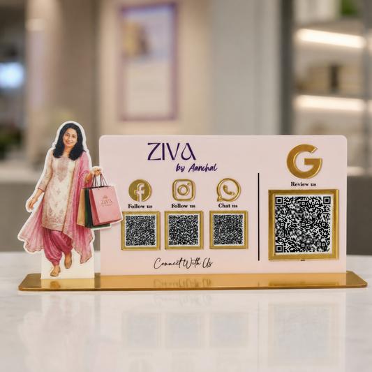 4 QR NFC Enabled Horizontal Girl Cut Out Standee For Cloth Store and Shop