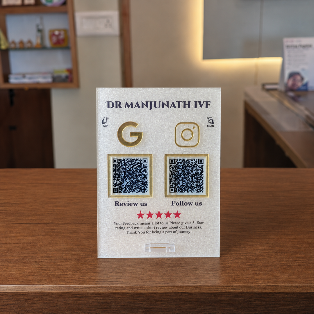 2 QR NFC Enabled Frosted Standee For Salon jewellers restaurants