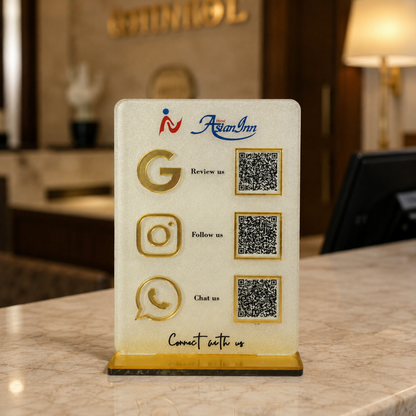3 QR NFC Enabled Frosted Vertical Standee For Jewellers Restaurent Cafe Hotel